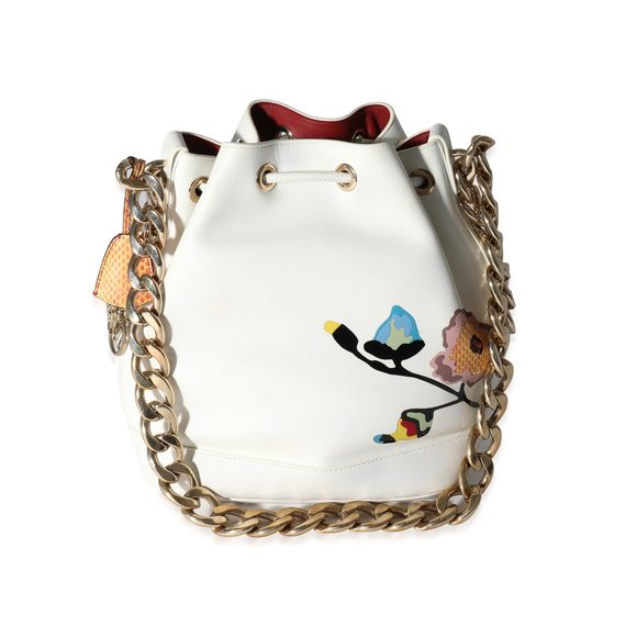 Dior White Calfskin & Multicolor Python Appliqué Paradise Bubble Bucket Bag - Picture 3 of 8